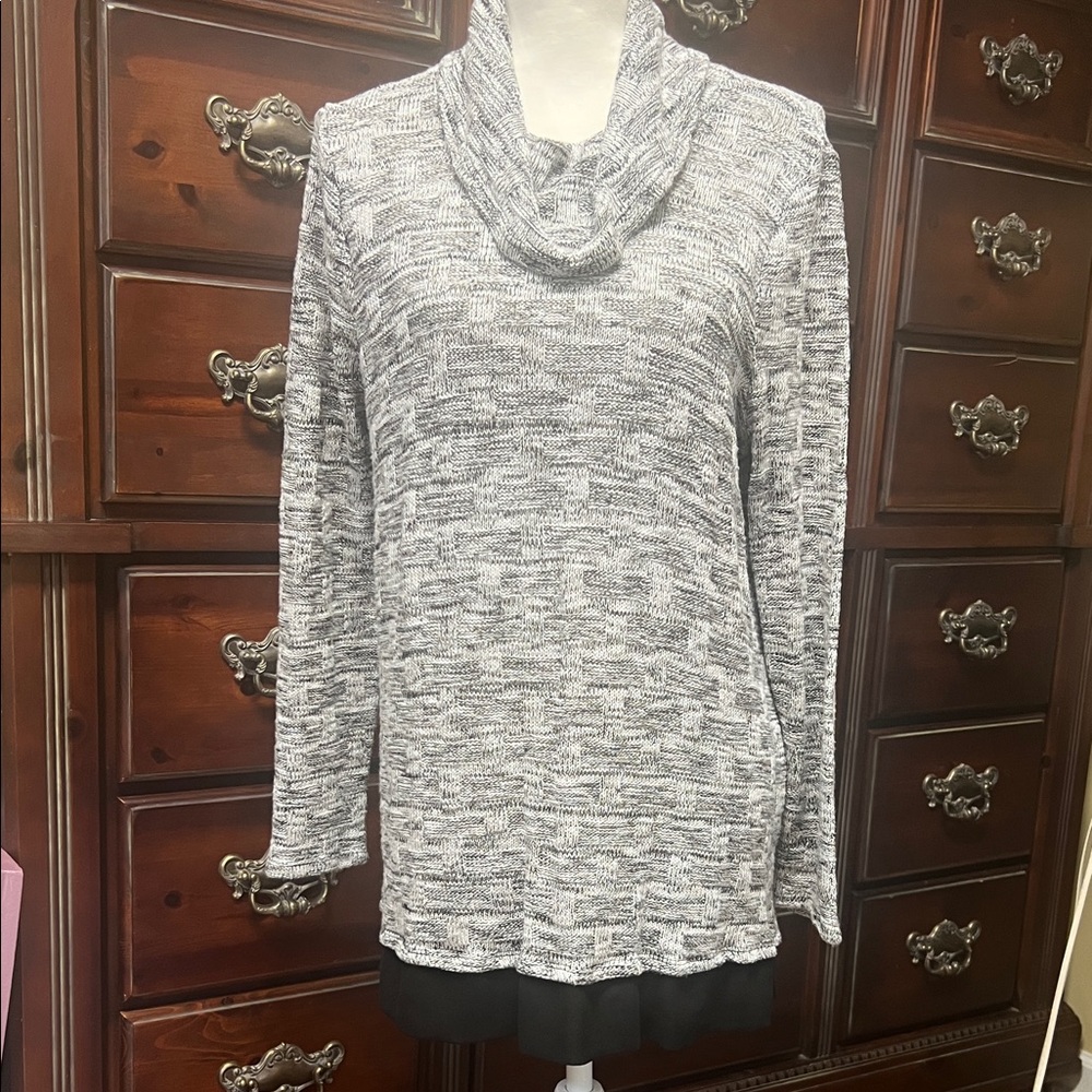 Chico's Black and Gray Cowl Neck Sweater